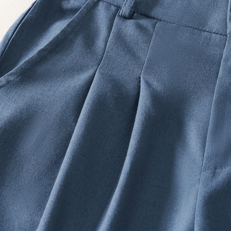 Nimara Ritual Summer Elegant Solid Elastic Waist Button Zipper Design Cotton Linen Long Pants Women's Wide Leg Pants With Pockets