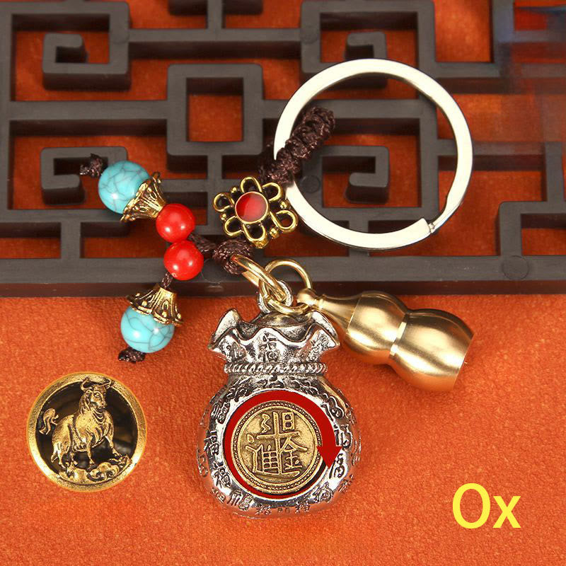 Nimara Ritual Chinese Zodiac Rotating Fortune Bag Braided Keychains