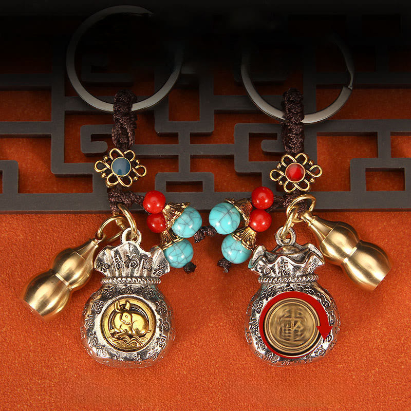 Nimara Ritual Chinese Zodiac Rotating Fortune Bag Braided Keychains