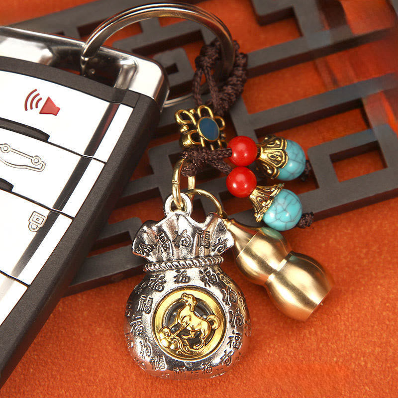 Nimara Ritual Chinese Zodiac Rotating Fortune Bag Braided Keychains