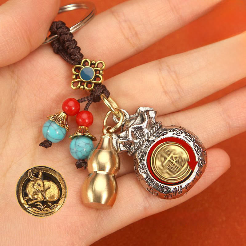 Nimara Ritual Chinese Zodiac Rotating Fortune Bag Braided Keychains