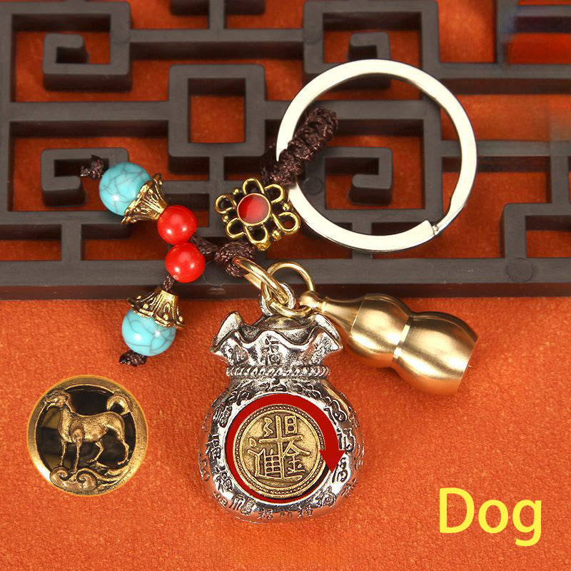 Nimara Ritual Chinese Zodiac Rotating Fortune Bag Braided Keychains