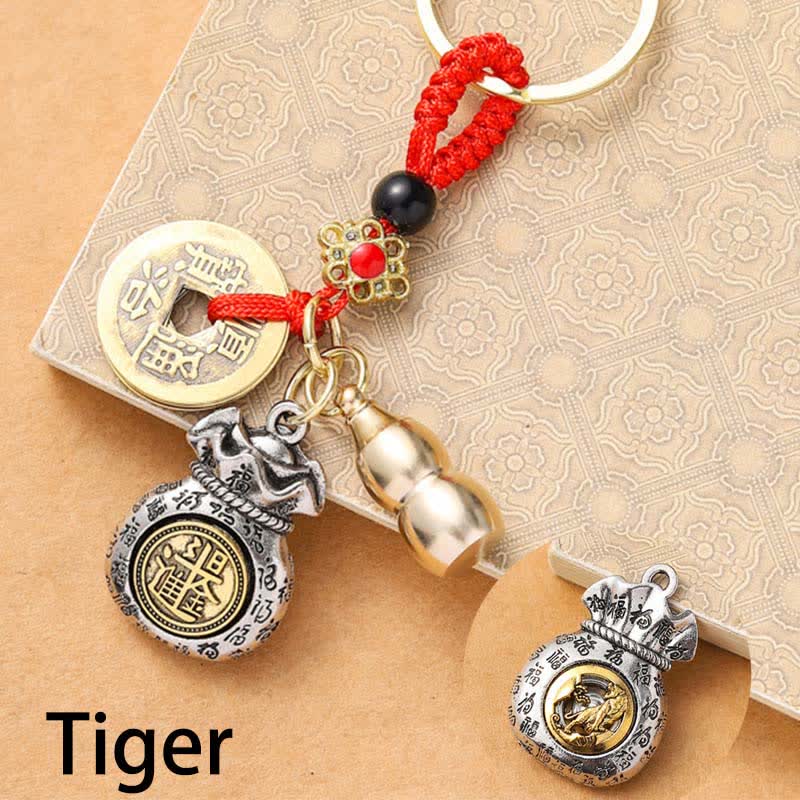 Nimara Ritual Braided Red String Chinese Zodiac Five Emperor Coins Protection Keychains