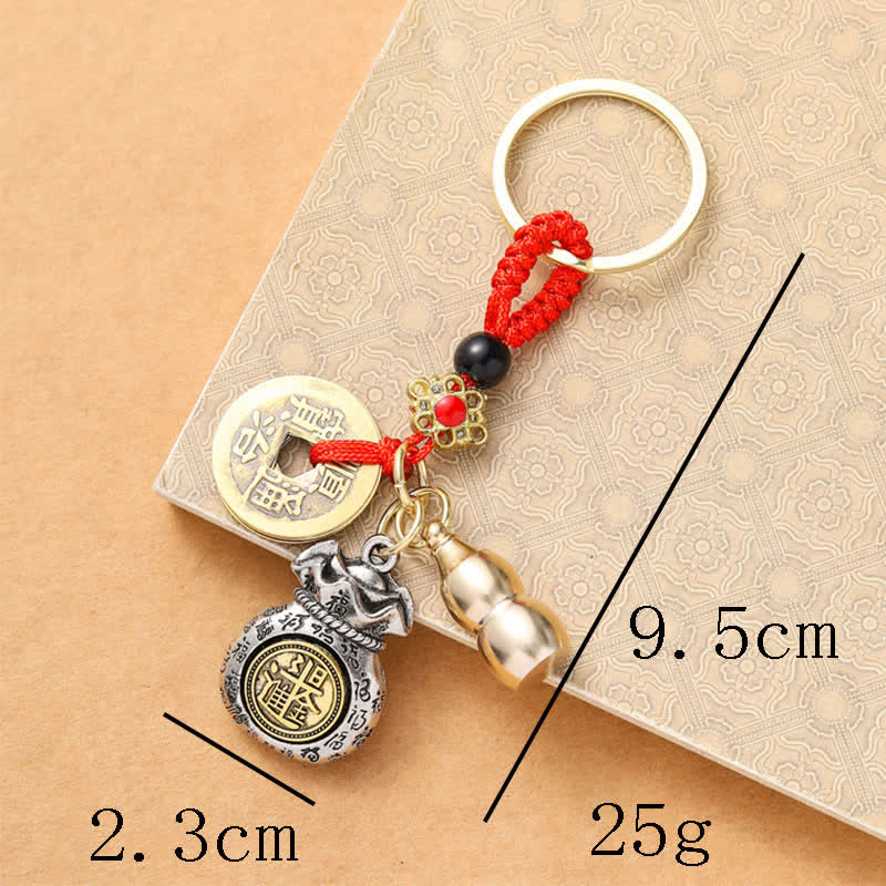 Nimara Ritual Braided Red String Chinese Zodiac Five Emperor Coins Protection Keychains