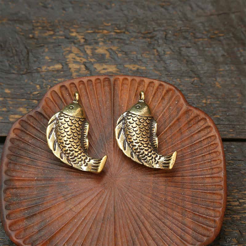 Nimara Ritual Brass Koi Fish Gourd Five Emperor Coins Wealth Braided Keychains