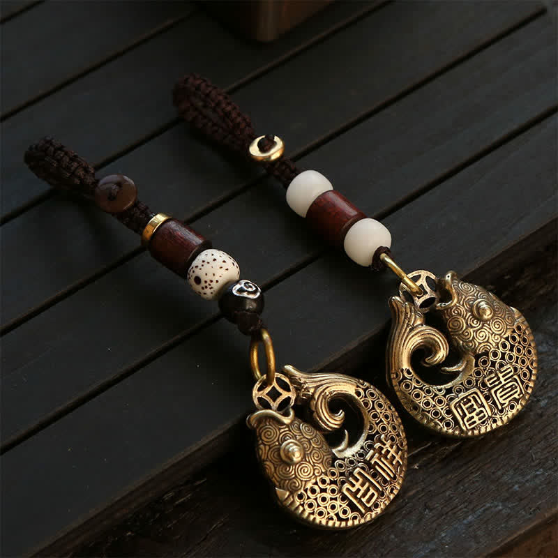 Nimara Ritual Brass Koi Fish Success Braided Round Charm Keychains