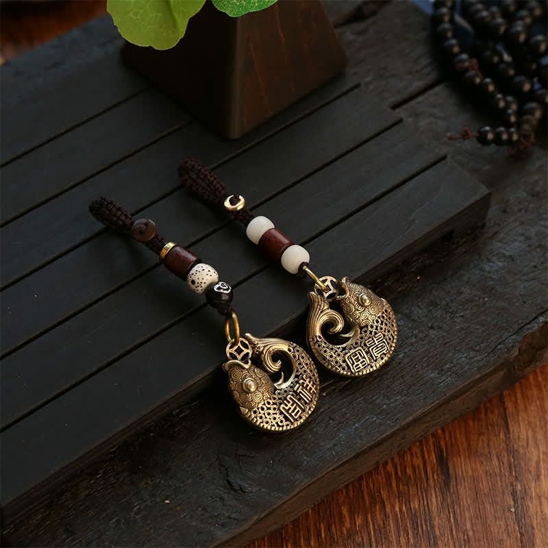 Nimara Ritual Brass Koi Fish Success Braided Round Charm Keychains