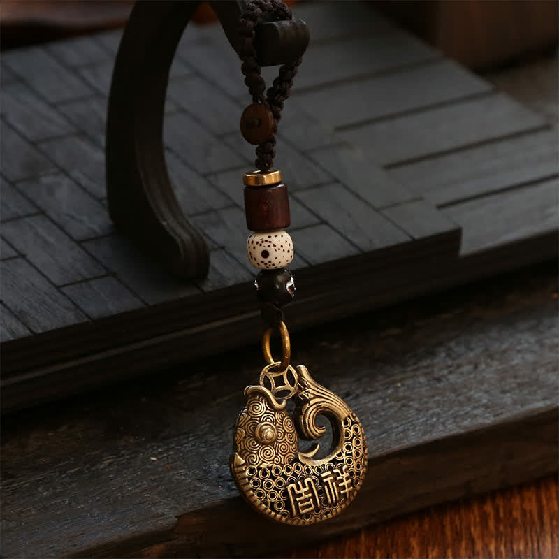 Nimara Ritual Brass Koi Fish Success Braided Round Charm Keychains