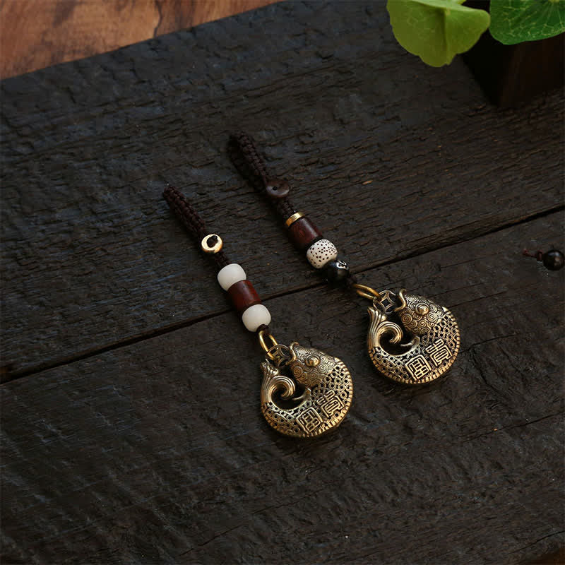 Nimara Ritual Brass Koi Fish Success Braided Round Charm Keychains