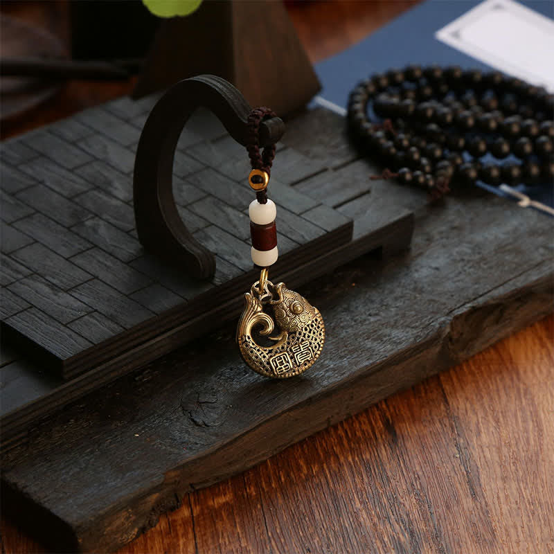 Nimara Ritual Brass Koi Fish Success Braided Round Charm Keychains