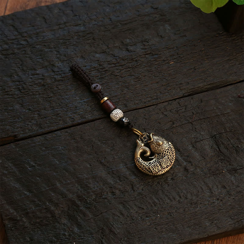 Nimara Ritual Brass Koi Fish Success Braided Round Charm Keychains