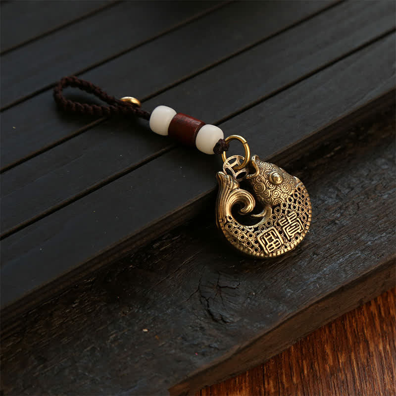 Nimara Ritual Brass Koi Fish Success Braided Round Charm Keychains