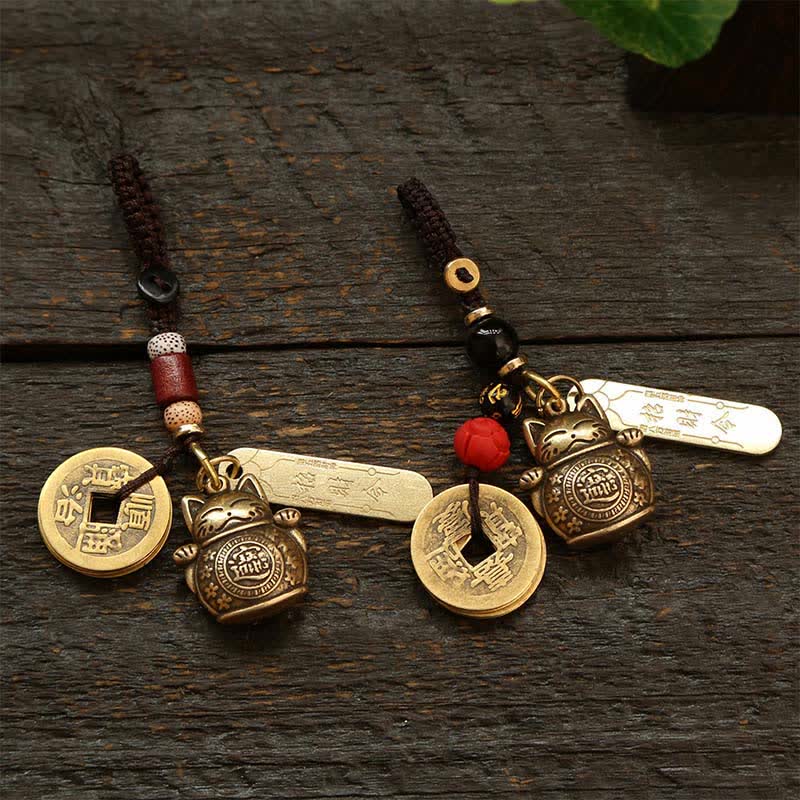 Nimara Ritual Brass Lucky Cat Chinese Coin Wealth Keychains