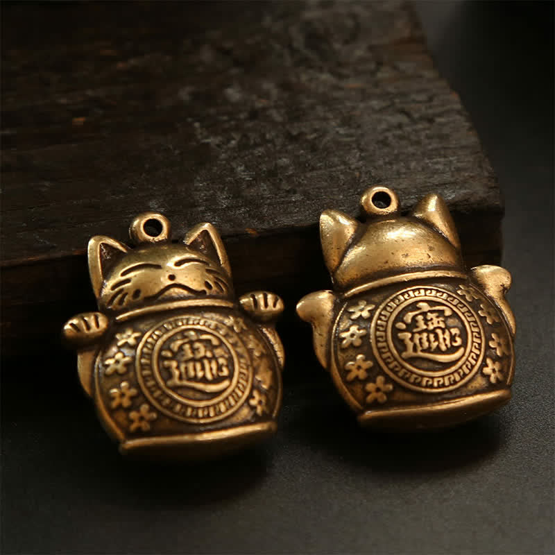 Nimara Ritual Brass Lucky Cat Chinese Coin Wealth Keychains