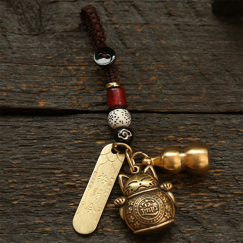Nimara Ritual Brass Lucky Cat Chinese Coin Wealth Keychains