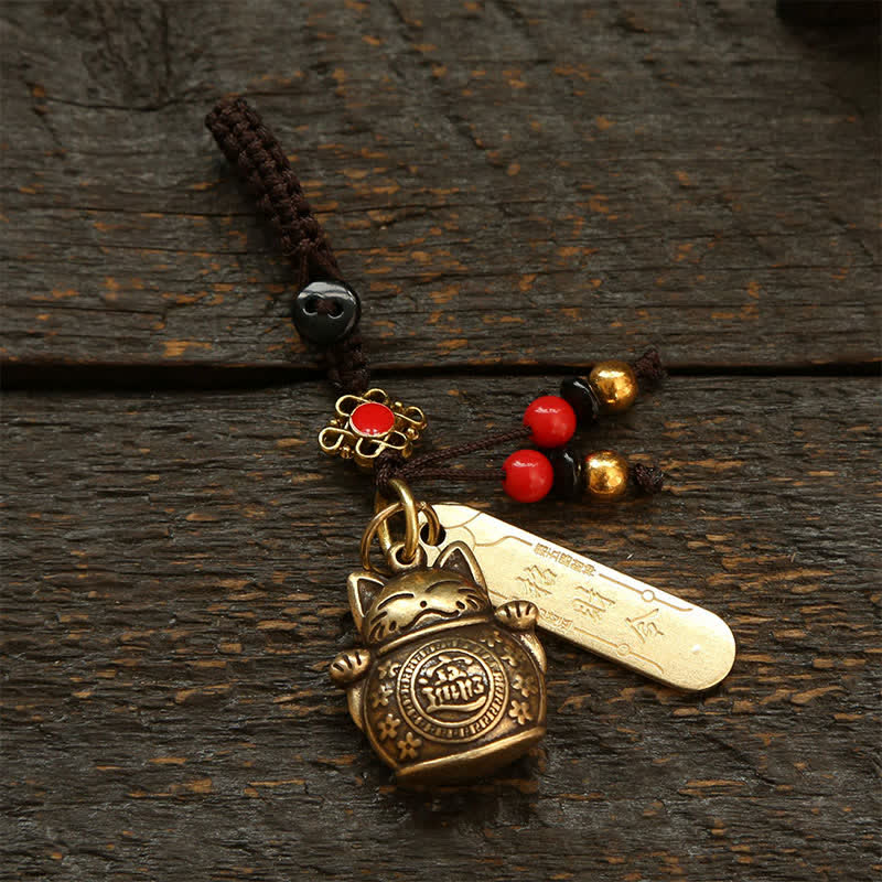 Nimara Ritual Brass Lucky Cat Chinese Coin Wealth Keychains