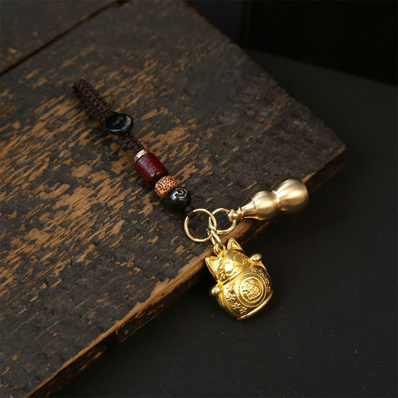 Nimara Ritual Copper Lucky Cat Chinese Coin Gourd Pi Xiu Braided Keychains