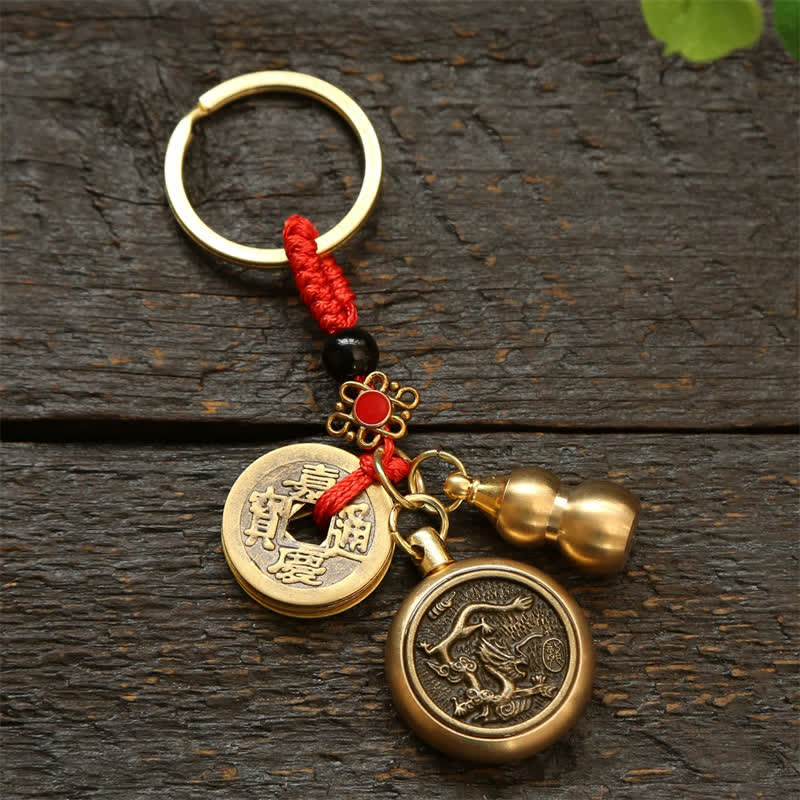 Nimara Ritual Copper Chinese Zodiac Five Emperor Coins Red String Wealth Keychains