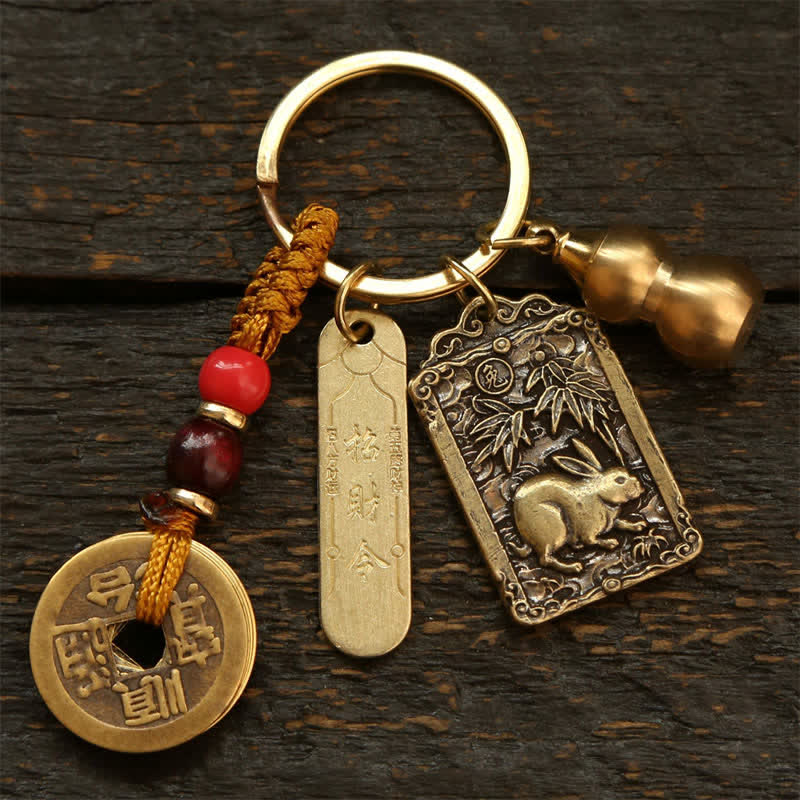 Nimara Ritual Copper Chinese Zodiac Five Emperor Coins Gourd Protection Keychains
