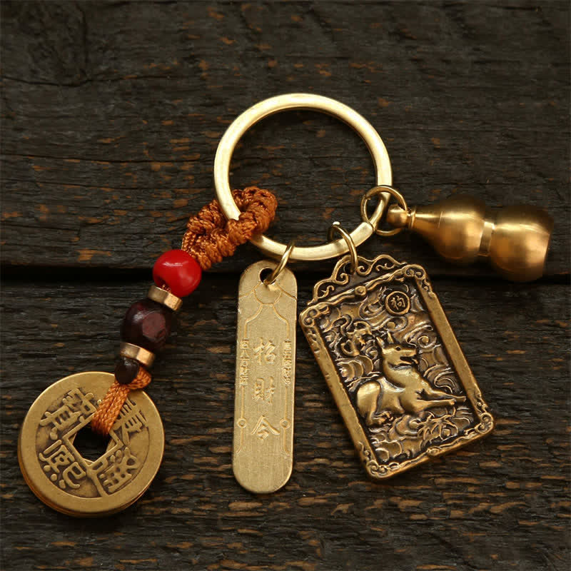Nimara Ritual Copper Chinese Zodiac Five Emperor Coins Gourd Protection Keychains