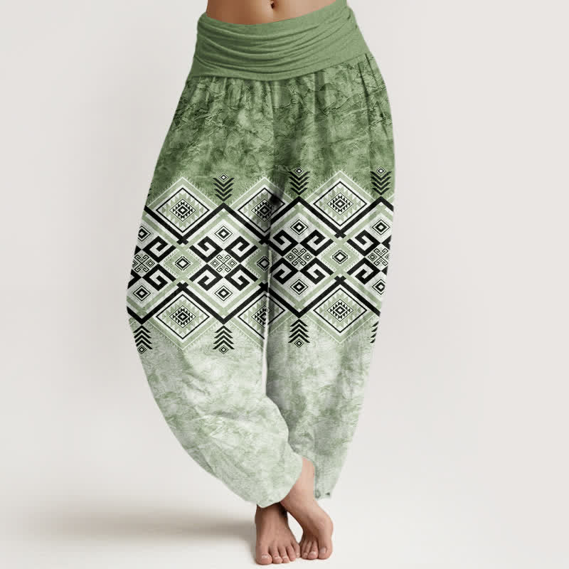 Nimara Ritual Cotton Tribal Geometric Pattern Women's Elastic Waist Harem Pants