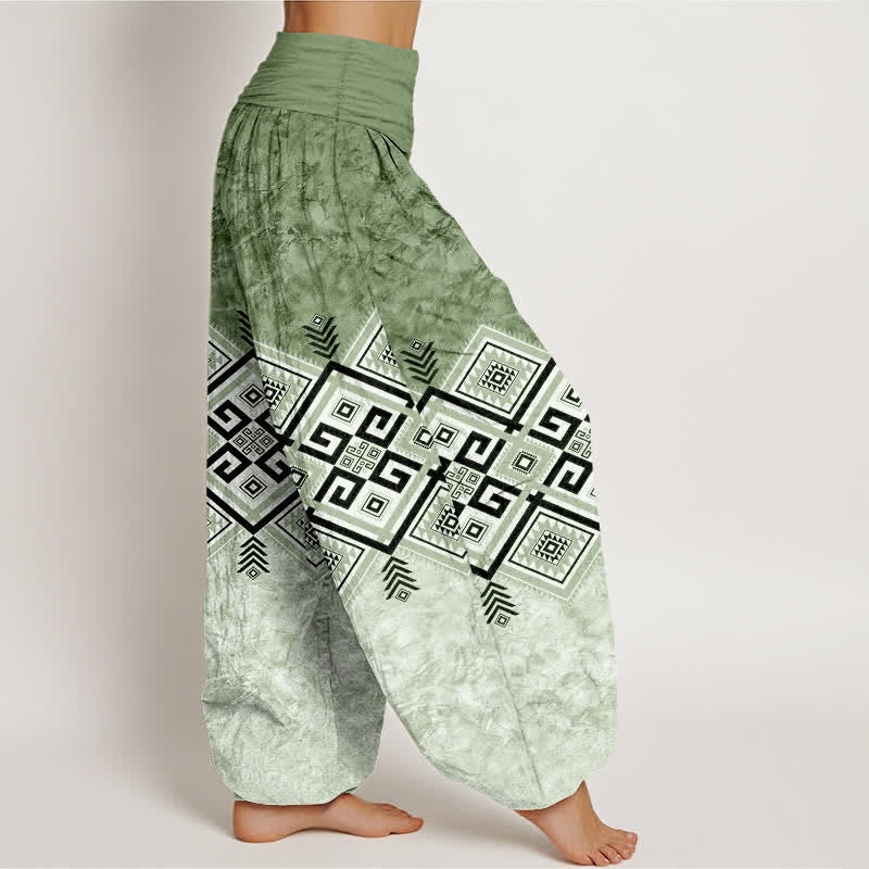 Nimara Ritual Cotton Tribal Geometric Pattern Women's Elastic Waist Harem Pants