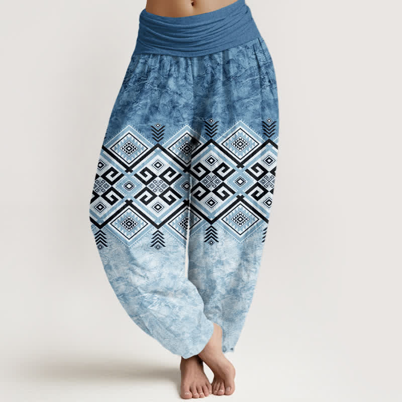 Nimara Ritual Cotton Tribal Geometric Pattern Women's Elastic Waist Harem Pants