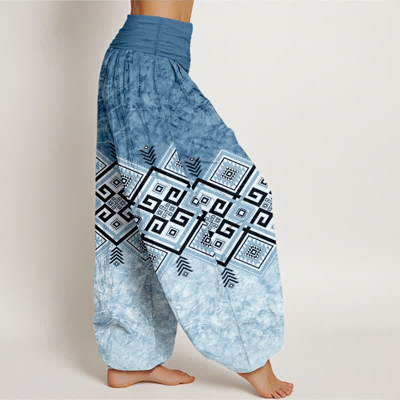 Nimara Ritual Cotton Tribal Geometric Pattern Women's Elastic Waist Harem Pants