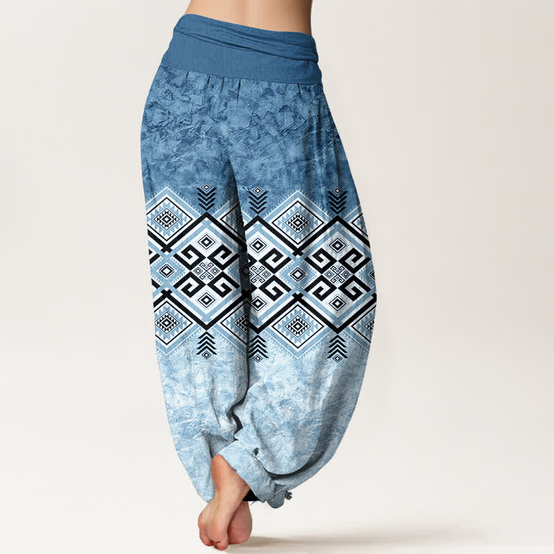 Nimara Ritual Cotton Tribal Geometric Pattern Women's Elastic Waist Harem Pants