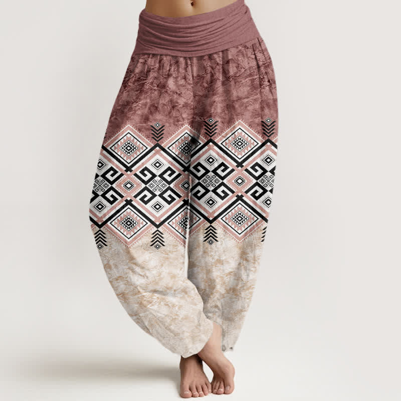 Nimara Ritual Cotton Tribal Geometric Pattern Women's Elastic Waist Harem Pants