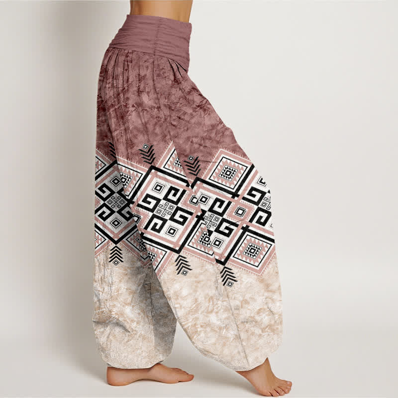 Nimara Ritual Cotton Tribal Geometric Pattern Women's Elastic Waist Harem Pants