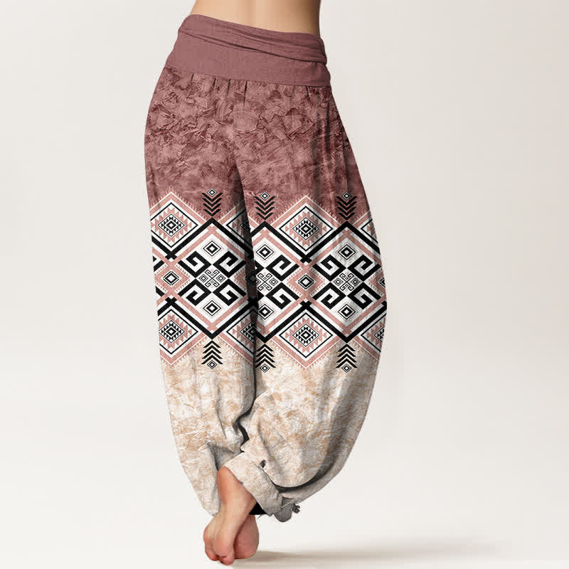 Nimara Ritual Cotton Tribal Geometric Pattern Women's Elastic Waist Harem Pants
