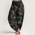 Nimara Ritual Cotton Orange Blossom Mint Leaf Pattern Women's Elastic Waist Harem Pants