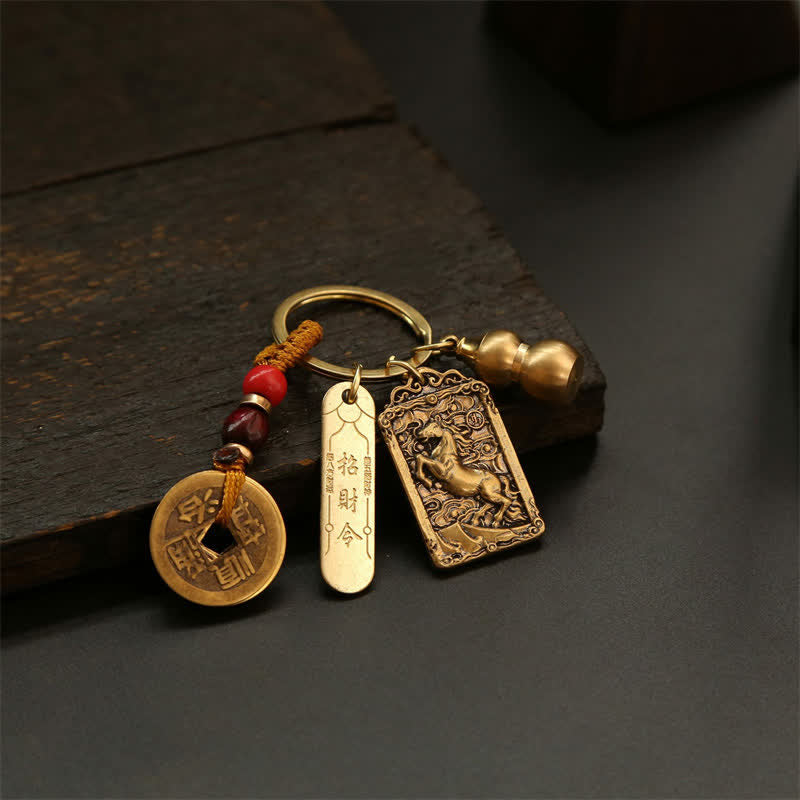 Nimara Ritual Copper Chinese Zodiac Five Emperor Coins Gourd Protection Keychains