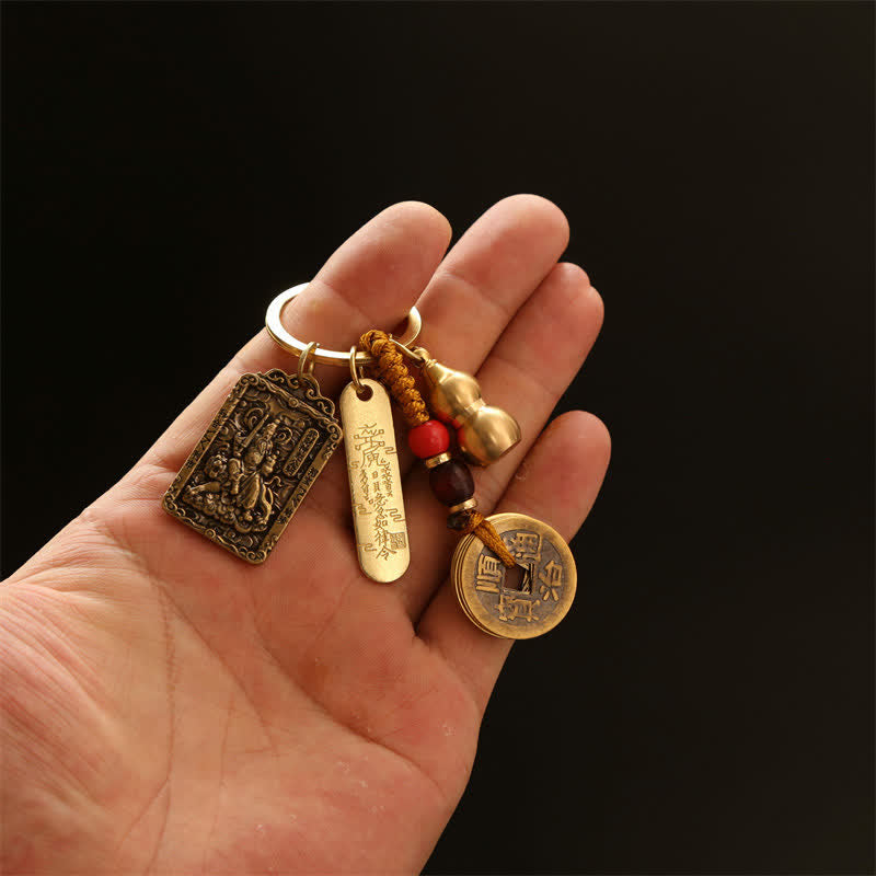 Nimara Ritual Copper Chinese Zodiac Five Emperor Coins Gourd Protection Keychains