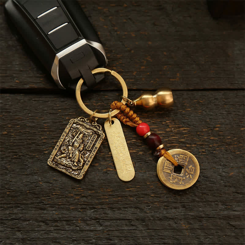 Nimara Ritual Copper Chinese Zodiac Five Emperor Coins Gourd Protection Keychains