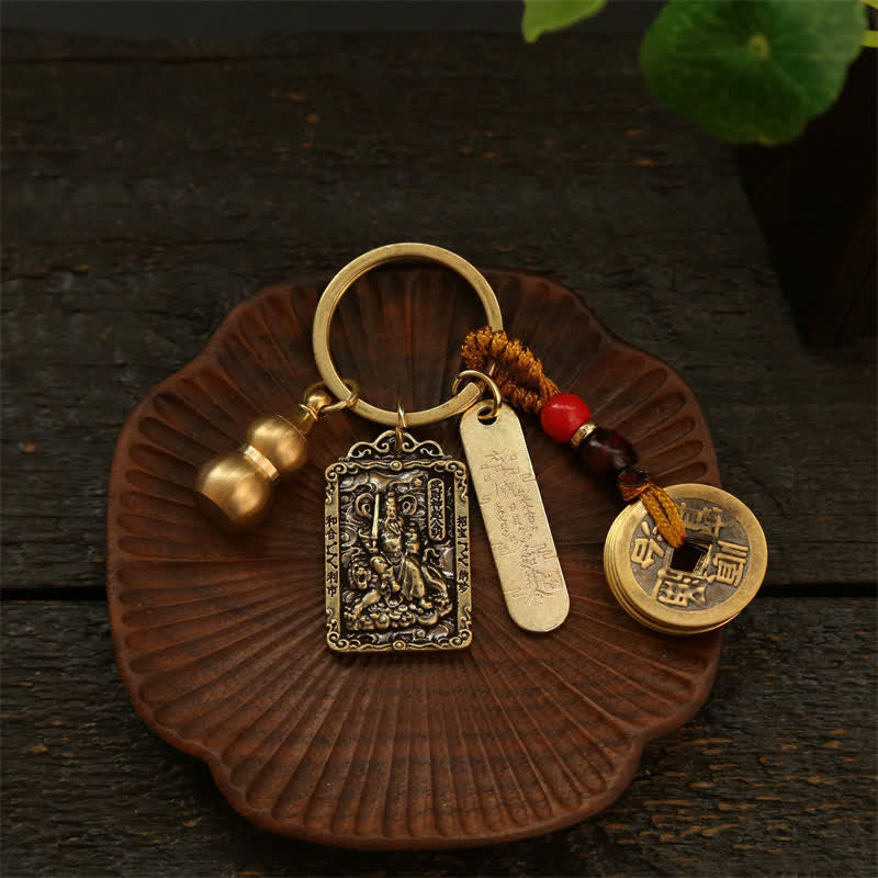 Nimara Ritual Copper Chinese Zodiac Five Emperor Coins Gourd Protection Keychains