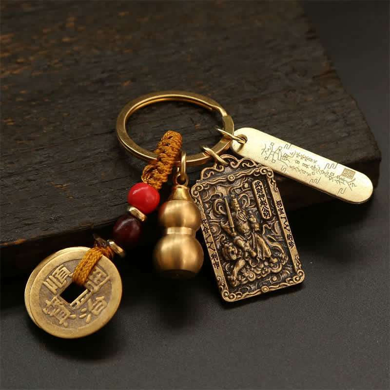 Nimara Ritual Copper Chinese Zodiac Five Emperor Coins Gourd Protection Keychains
