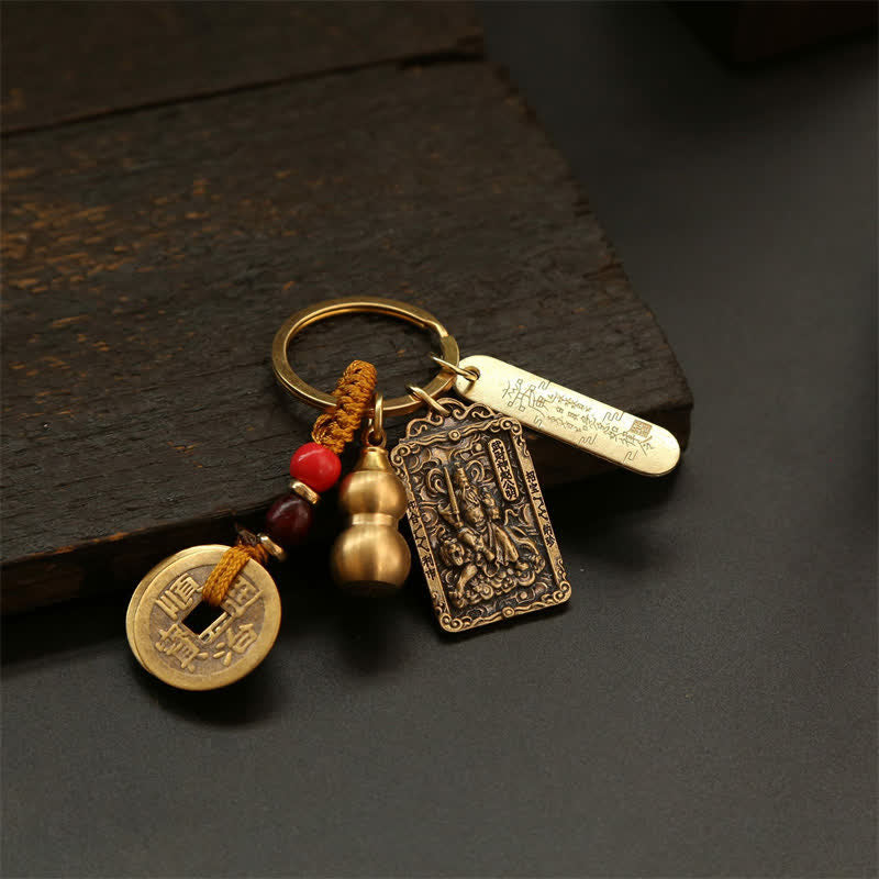 Nimara Ritual Copper Chinese Zodiac Five Emperor Coins Gourd Protection Keychains