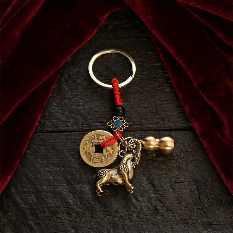 Nimara Ritual Copper Chinese Zodiac Five Emperor Coins Gourd Wealth Keychains