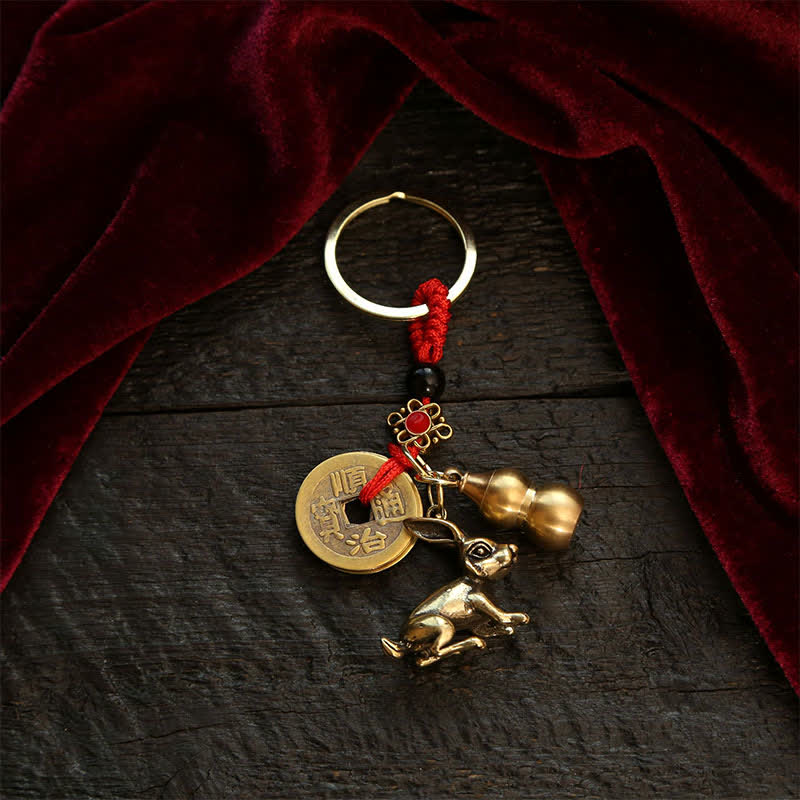 Nimara Ritual Copper Chinese Zodiac Five Emperor Coins Gourd Wealth Keychains