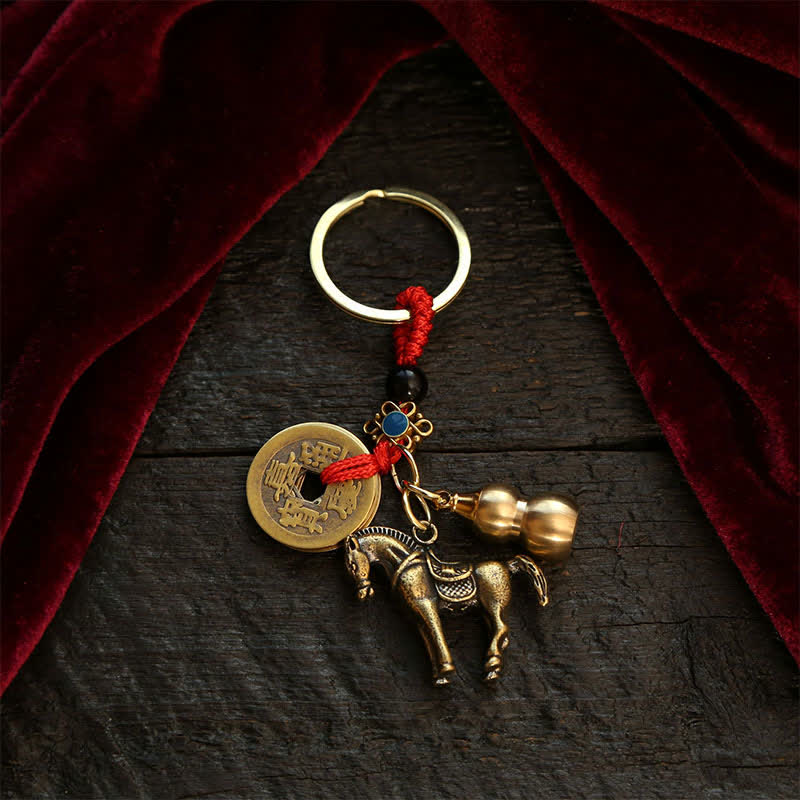Nimara Ritual Copper Chinese Zodiac Five Emperor Coins Gourd Wealth Keychains