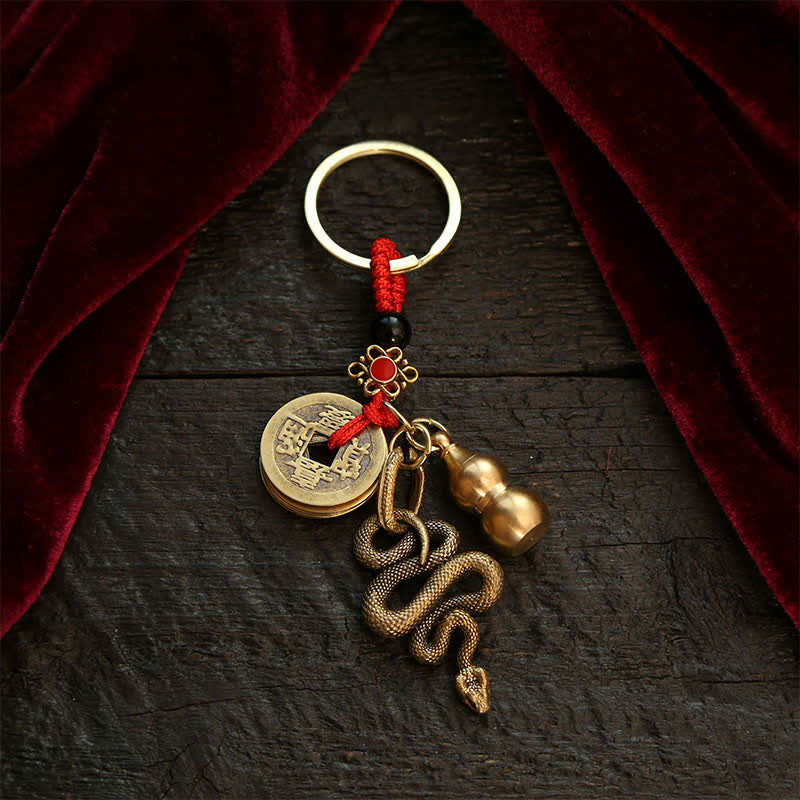 Nimara Ritual Copper Chinese Zodiac Five Emperor Coins Gourd Wealth Keychains
