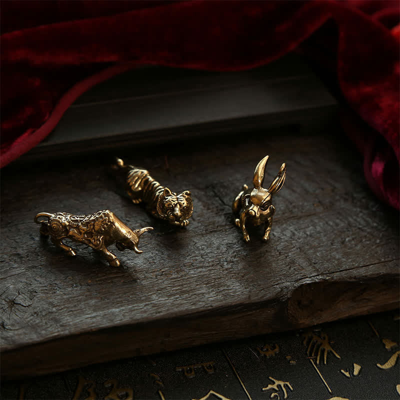 Nimara Ritual Copper Chinese Zodiac Five Emperor Coins Gourd Wealth Keychains