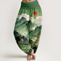 Nimara Ritual Cotton Mountain Pavilion Sun Pattern Women's Elastic Waist Harem Pants