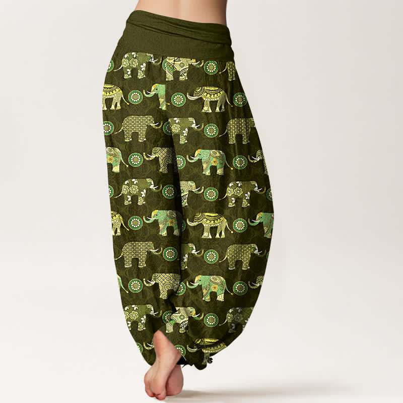 Nimara Ritual Cotton Elephant Mandala Pattern Women's Elastic Waist Harem Pants