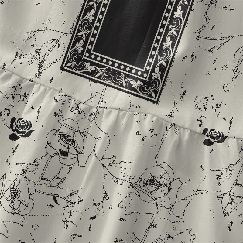 Nimara Ritual Summer Casual Vintage Floral Border Pattern Women's Summer Sleeveless Midi Dress With Pockets