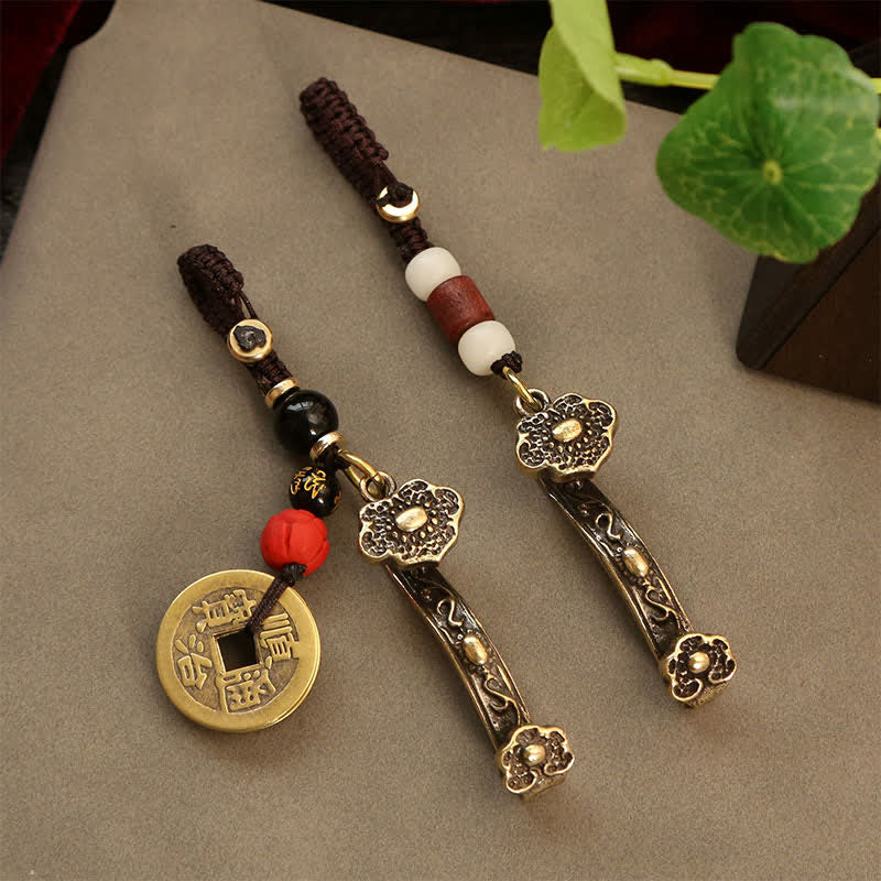 Nimara Ritual Copper Pi Xiu Chinese Coin Ruyi Lotus Wealth Keychains