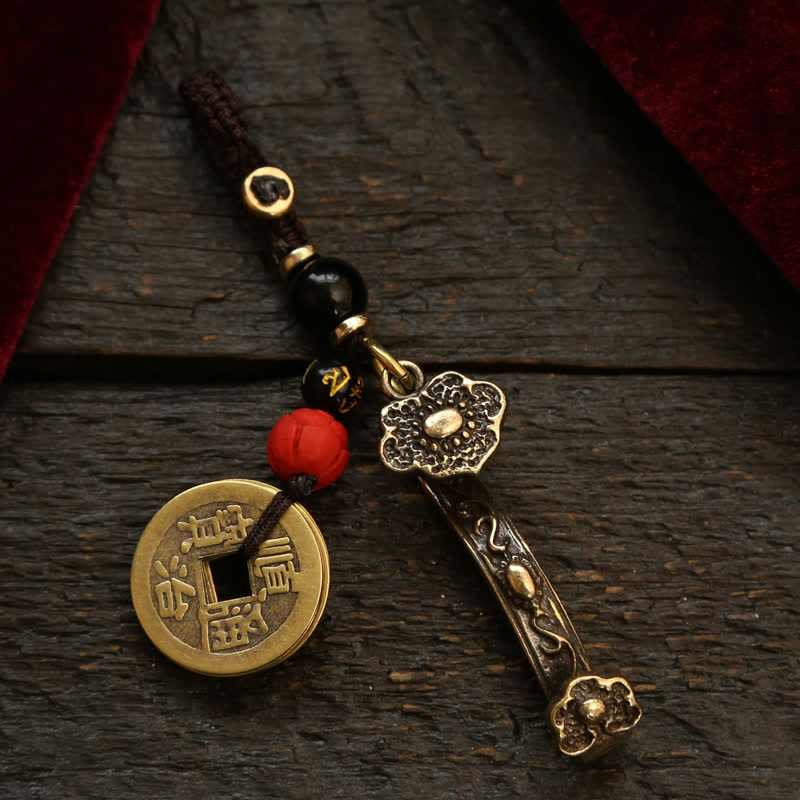 Nimara Ritual Copper Pi Xiu Chinese Coin Ruyi Lotus Wealth Keychains