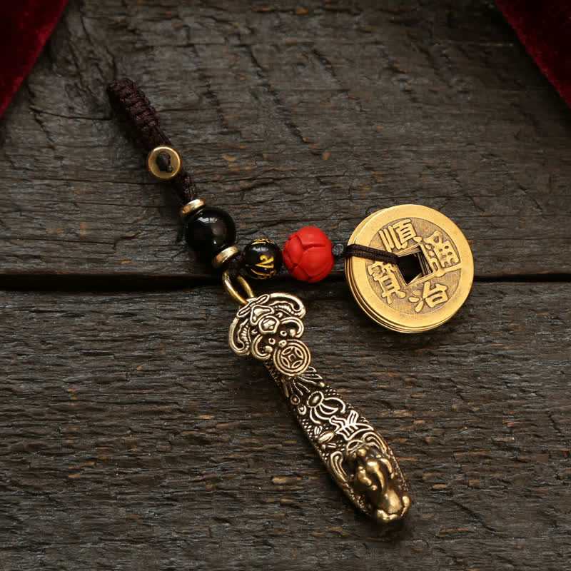 Nimara Ritual Copper Pi Xiu Chinese Coin Ruyi Lotus Wealth Keychains